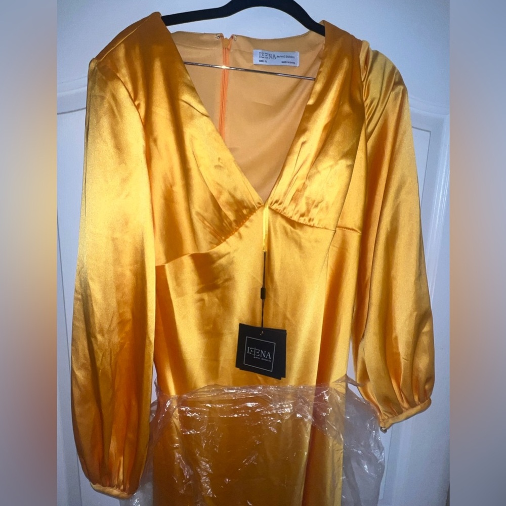 IEENA for MAC DUGGAL 55693 Satin Evening Dress Gem Yellow Women’s Size 12 NWT - Picture 4 of 7